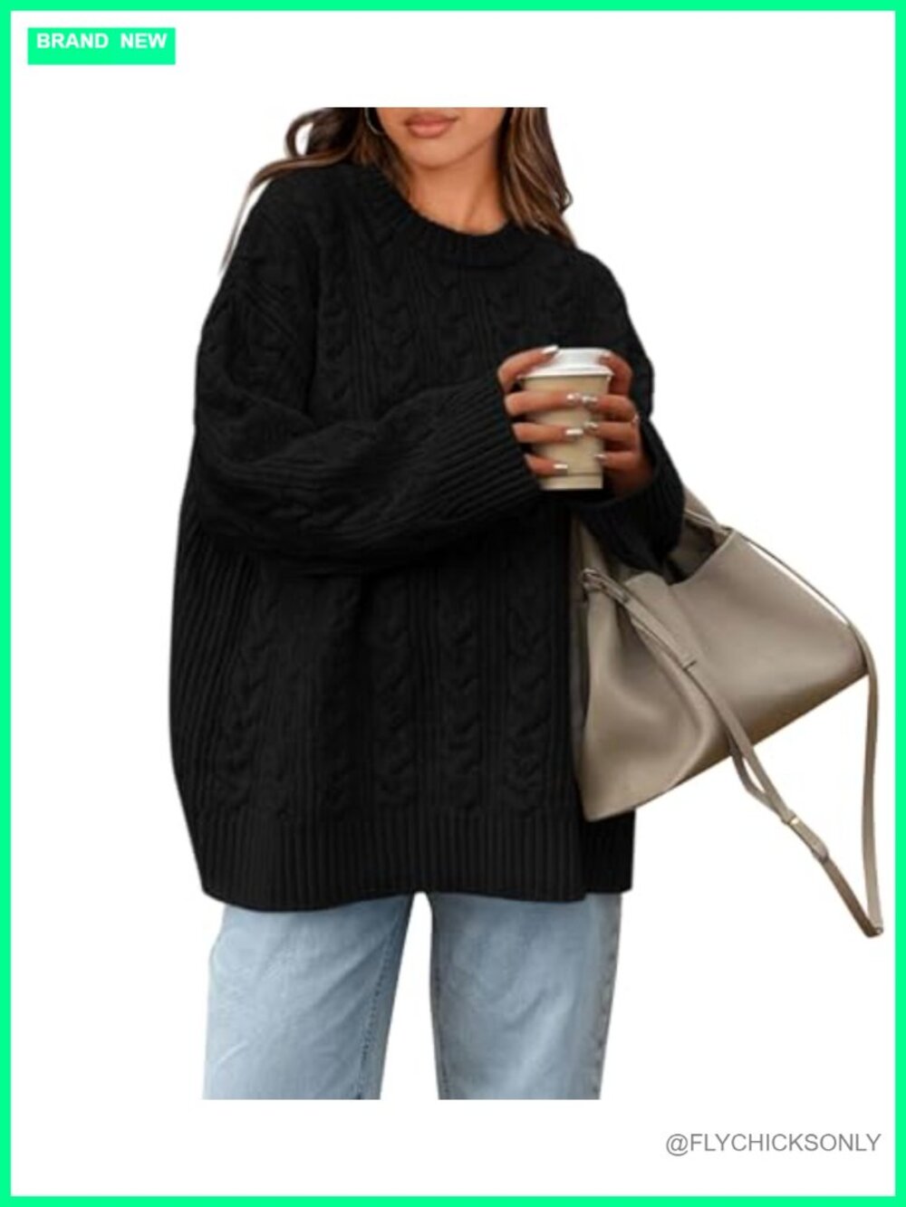 Oversized Crewneck Cable Knit Pullover Sweater